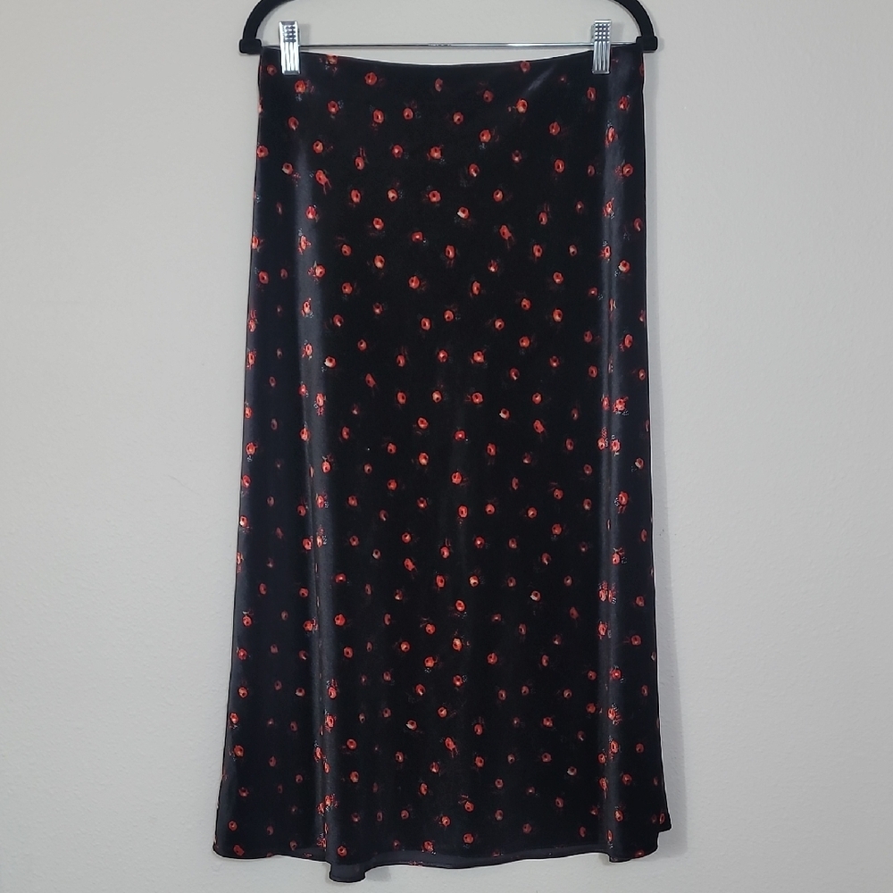 LOFT NWOT Floral Velvet Midi Skirt Size M Black Red Whimsigoth Y2K Romantic